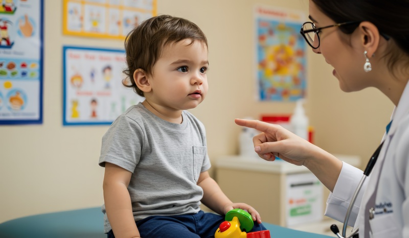 Pediatrician performing a toddler's autism evaluation in an Arizona clinic